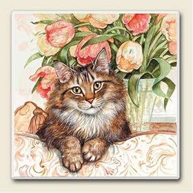 AbsorbaStone Coaster set~ Sofa Cat ~4 Tile Drink Coasters ~ code 464C by Highland Graphics Creative Ventures