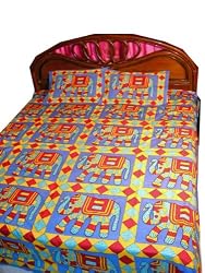 3p Blue Red Cotton Bedspread Elephant Print Bedding Set Bedlinen