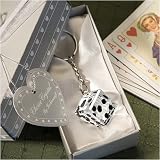 Las Vegas themed Chrome Keychain with Crystal Dice (Set of 20) - Wedding Favors