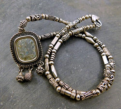 Roman Glass Pendant Sterling Silver Necklace