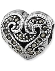 Reflection Beads Silver and Marcasite Bali Heart Love Bead