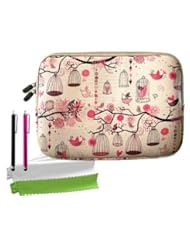 Personal Computer: ColorYourLife Bundle of Free Birds Printed 11-inch Laptop Sleeve Case Bag for MacBook Air with 2 Stylus Pens and Microfiber Cleaning Cloths (Pink birdcage, 11 inch) - ColorYourLife