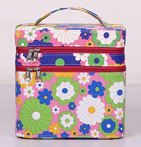 Annie Queen Mirror Double Layer Flower Printed Makeup Box Storage Bags Cases Set Cosmetic Bag