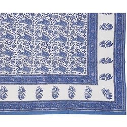 Flat Bed Sheet with Block Print on Cotton Queen Size (bshtd618)