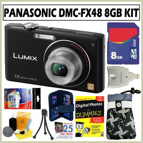 Panasonic Lumix DMC-FX48 12MP Digital Camera in Black + 8GB Deluxe Accessory Kit