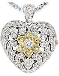 Ze Sterling Silver Diamond Antiqued Heart Locket with 18" Silver Chain