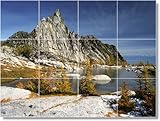 IMAGE OF Mountain Photo Mural Tile M112. 12.75x17 inches using (12) 4.25x4.25 ceramic tiles.