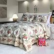 [Secret Garden] 100% Cotton 3PC Floral Vermicelli-Quilted Patchwork Quilt Set (King Size)
