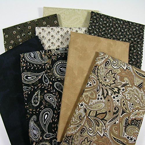 Perfectly Paisley (8) Fat Quarter Bundle Brown Black Cream Tan Civil War Era Reproduction Cotton Fabric