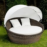 Malibu Rattan Hand-crafted Garden Sofa Bed with plush mattress & Canopy - Rain Proof
