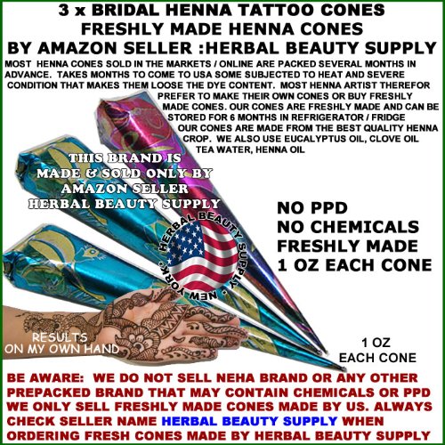 3 X Henna Cones FRESHLY Made By Herbal Beauty Supply
