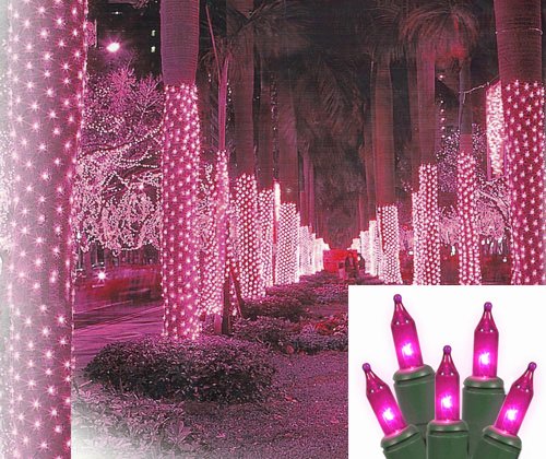 Sienna Pink LED Net Style Tree Trunk Wrap Christmas Lights with Green Wire, 2' x 8'