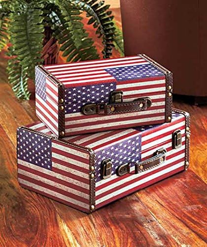 2 pcs American Flag Pattern Design Retro Suitcase Set Big & Small