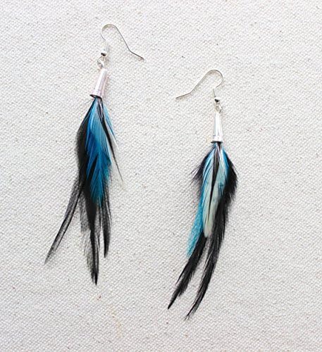 Turquoise &amp; Black Feather Earrings