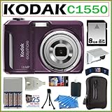 IMAGE OF Kodak EasyShare C1550 16MP Digital Camera with 5x Optical Zoom in Purple + 8GB Accessory Kit