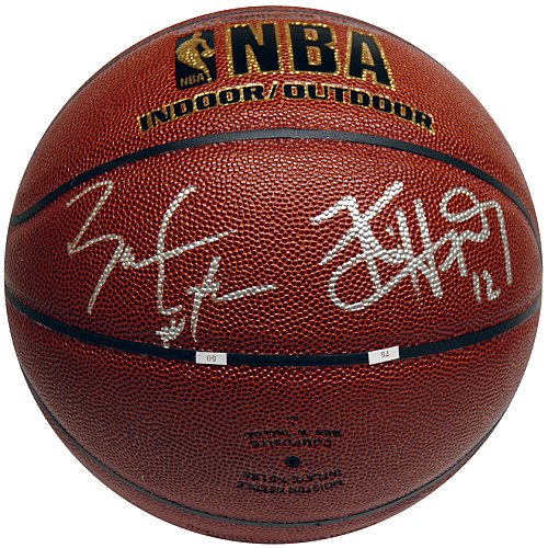 Mounted Memories Chicago Bulls Ben Gordon and Kirk Hinrich Autographed Spalding Basketball