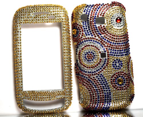 cell phone, Sparkling Gold with Red Silver Blue Circle Dot Full Diamond Rhinestone Bling for Samsung A877 Impression Snap on Cell Phone Case