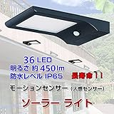 Honeysmart　3.8W 36LED ソーラーパネル モーションセンサー 人感センサー 明るさ：約450ルーメン 防水レベルIP65 (ブラック)