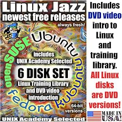 Linux Jazz, 6-disks DVD set, 64-bit Version (includes Ubuntu 10.04, Kubuntu 10.04, openSUSE 11.3, Fedora 13) and "Introduction to Linux" video-DVD, also includes printed Quick Reference Card of Linux commands