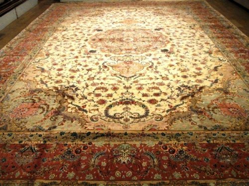 13'1 x 20'1 Beige Persian Hand Knotted Wool Tabriz 