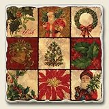 Vintage Christmas Patchwork Absorbastone Tumbled Stone Coaster Set of 4