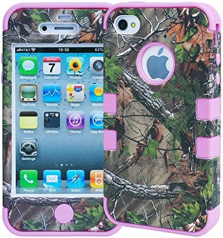 Pioneer Tech® 3 Layer Rugged Combo Real Tree Forest Camo Case Cover for Apple iPhone 4/4s (pink)