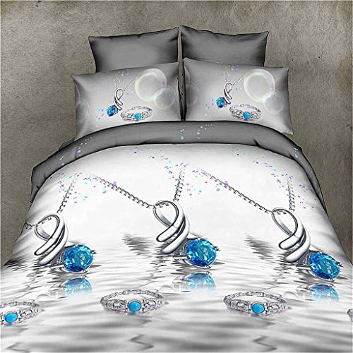 Fantacy Wedding Gift DIamond Necklece And Ring 3D Printed 4 Pcs Cotton Bedding Set Queen Size&Twin Size For Family Gift Comforter Not Included