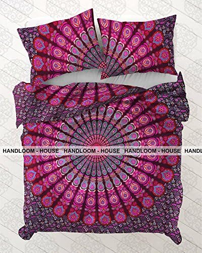 Indian Mandala Queen Size Duvet Cover Doona Blanket Set Bohemian Hippie Throw by Handloom House