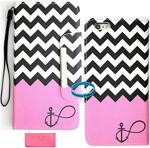 iPhone 6s Case, iphone 6s Wallet, Wireless Fones TM Unique wallet Pink Block Anchor Infinity Chevron Design Print Case Cover with PU Leather and Card Slots/Wristlet for iPhone 6s