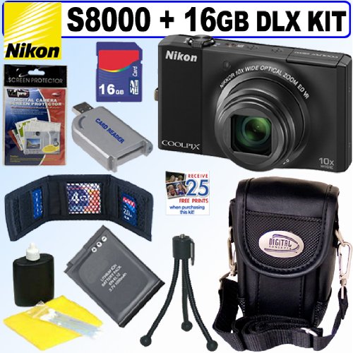 Nikon Coolpix S8000 14 MP Digital Camera (Black) + 16GB Deluxe Accessory Kit