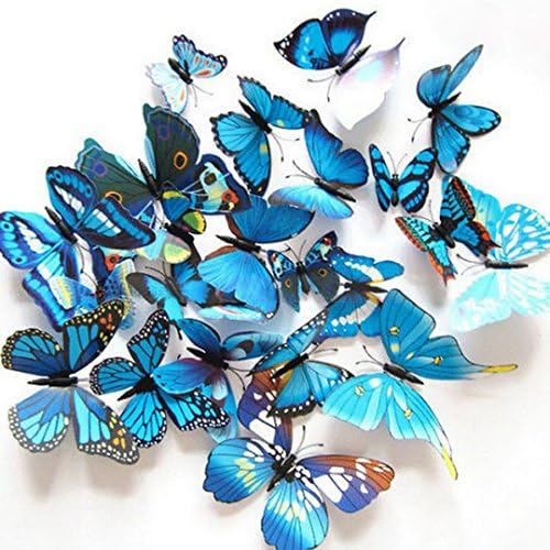 12PCS 3D Wall Decal Home Sticker Simulation Butterfly Shaped Stickers - Colourful Blue