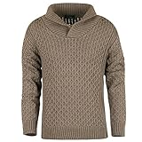 ililily Men's Solid Color Braided Open Weave Warm Shawl Collar Pullover Sweater