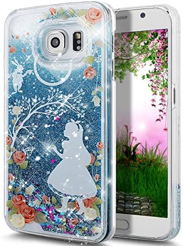 Galaxy S7 Edge Liquid Case,Creative Design Rabbit Cherry Dandelion Print Dynamic Flowing Bling Glitter Sparkle Stars Transparent Plastic Case for Samsung Galaxy S7 Edge (Blue Type 7)