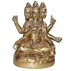 Hindu Gods Religious Sculpture Brahma Vishnu and Shiva Made in Brass 4.75 x 2.75 x 3.25 inches