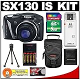 Canon PowerShot SX130 IS Digital Camera (Black) with 8GB Card + (4) AA Batt ....