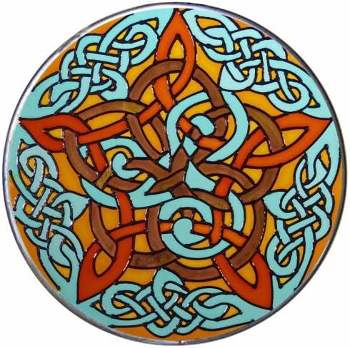 Jen Delyth Celtic Pentacle Knot ~ 10" Hand Painted Art Glass Suncatcher
