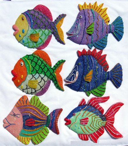 Set 6 Tropical Fish Plaques Beach Pool Aquarium New