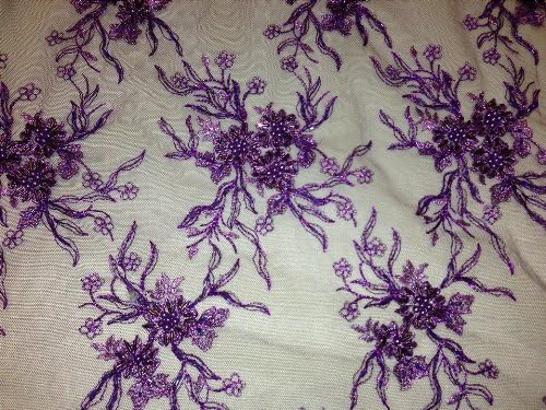 Purple Mesh w/ Embroidery Sequins Hand Beaded Lace Fabric 52" Wide By the Yard