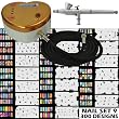 Master Airbrush Model G34 Airbrushing System with Model C14G Gold Heart Shaped Mini Airbrush Air Compressor and an Airbrush Nail Art Stencil Set (Set 9 with 300 Designs)