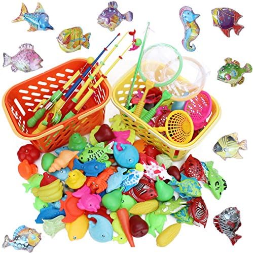 85 Pieces Magnetic Fishing Set Family Fishing Game Bath Toy
