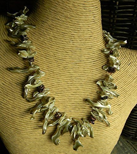 Pearl Choker Beaded Necklace Bronze Shell Burgundy Organic Jewelry
