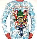 New Ed Hardy By Christian Audigier Platinum Mens Multiprint "Skull Biker" Tattoo T-shirt in Light Blue~newest 2009 Collection