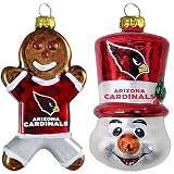 NFL Arizona Cardinals Blown Glass Gingerbread Man & Top Hat Snowman Ornament 2-Pack
