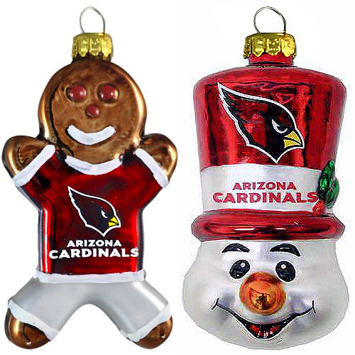 NFL Arizona Cardinals Blown Glass Gingerbread Man & Top Hat Snowman Ornament 2-Pack