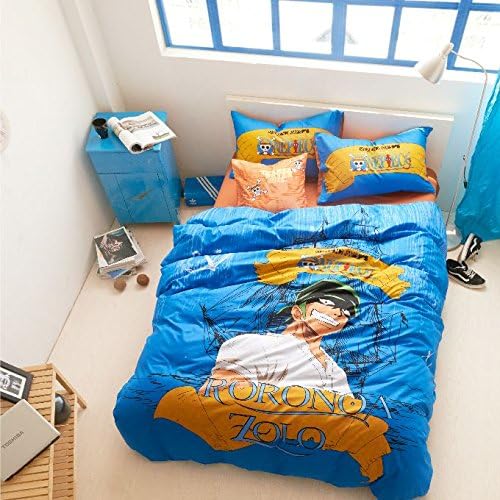 YOYOMALL Exported to Japan Cartoon Anime One Piece Luffy 4 Piece Bedding Sets for Teens,Luffy Bedding Set,Kids Cartoon Anime Bedding Sets ,Twin Queen King Size. (Queen)