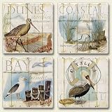 Wetland Shorebirds Assorted Tumbled Stone Coaster Set of 4, Highland Graphics