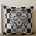 LINKWELL 18inches Black Grid Skull with Cross in the Forehead Halloween All Hallows' Eve Burlap Square Cushion Cover Pillow Case Mexican Day of the Dead Calavera All Souls Day Dia De Muertos