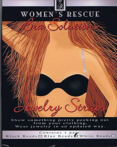 Women's Rescue Bra Solutions Jewelry Straps - White Beads with Rinestone-Looking Flowers - 1 Pair