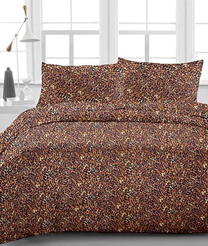 Vriti Home Furnishing Egyptian Cotton 650-Thread-Count 4 PCs Bed Sheet set (+8 Inch) Pocket Depth Animal Print Leopard RV-Bunk Size (1 Fitted sheet, 1 Flat Sheet &amp; 2 Pillowcover)