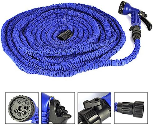 Yozoo Deluxe Latex Flexible Expandable Magic Garden Water Hose with 7 Functions Spray Nozzle and Shut-off Valve-blue 50ft